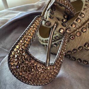 Kippy's Gold crystal leather cow hair, cowboy Embellished Belt 28/29